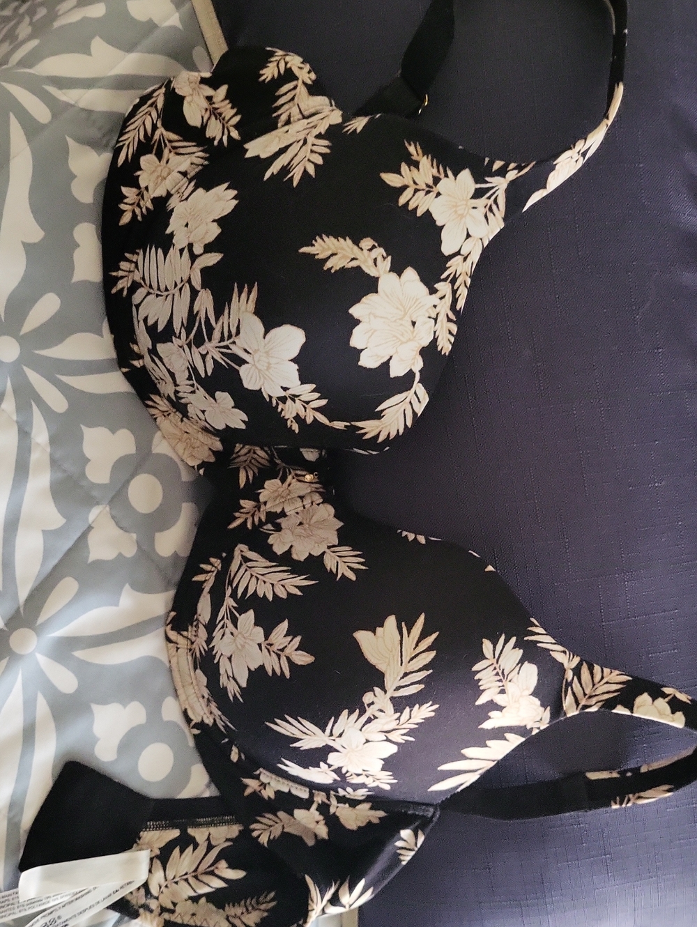 Soma Black Bra with Cream Floral Print